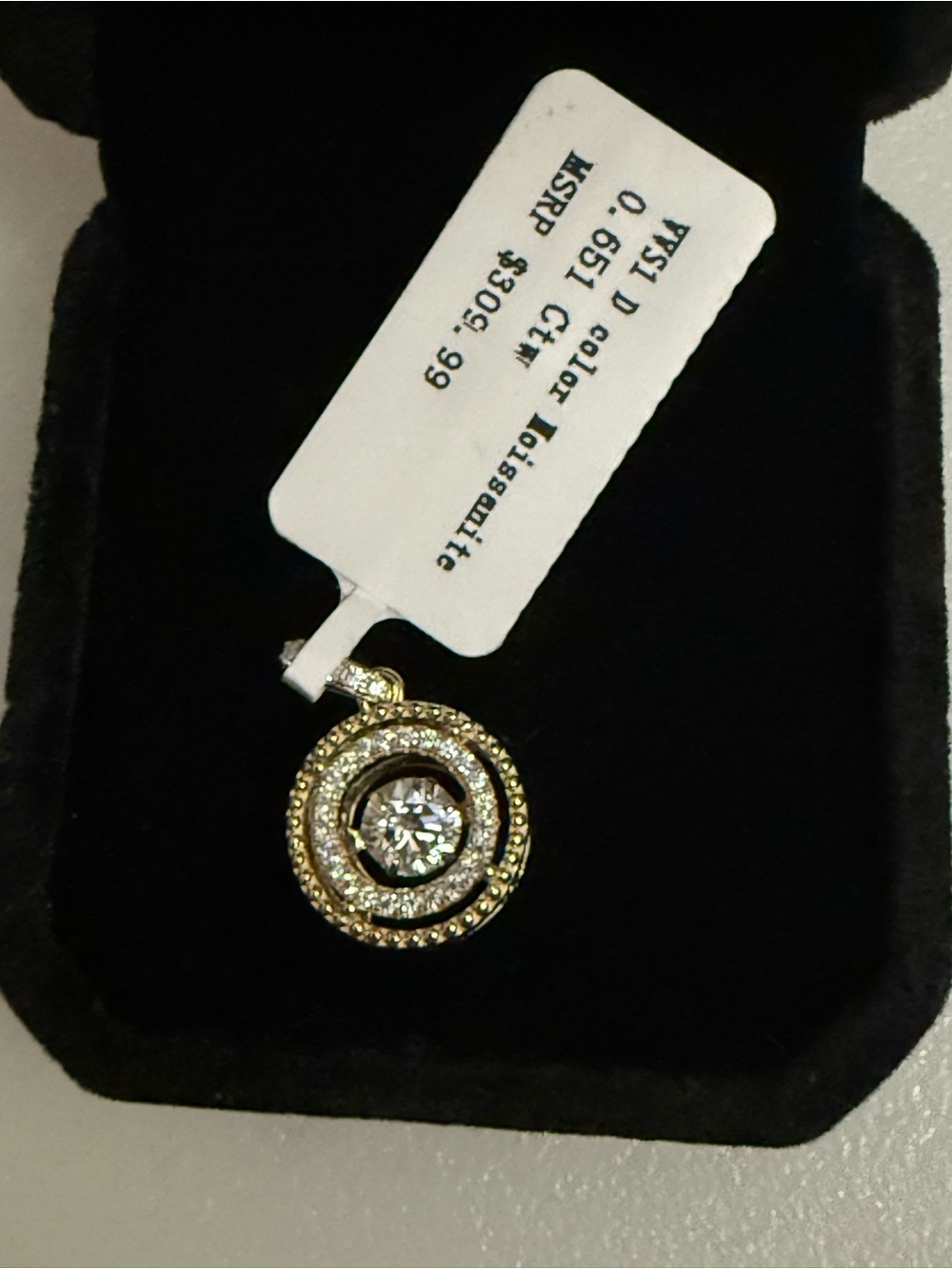 Source Unknown Gold Crystal Double Halo Pendant Necklace